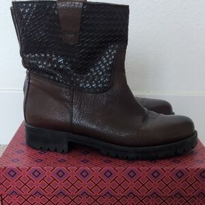 Pollini Dark Brown Textured Women's Combat Boots